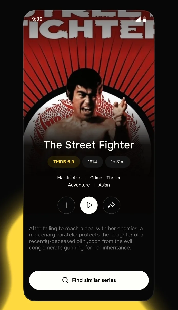 App screen showing the cult movie The Street Fighter